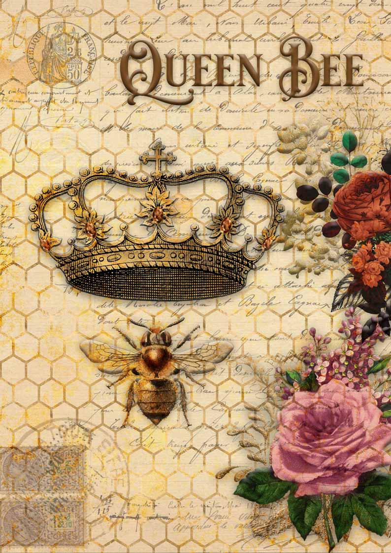 Queen Bee and Roses with Honeycomb A3 - Nordic Chic®